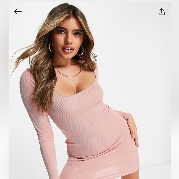 NWT ASOS Flounce london scoop neck ribbed mini dress in dusty pink - Picture 13 of 15